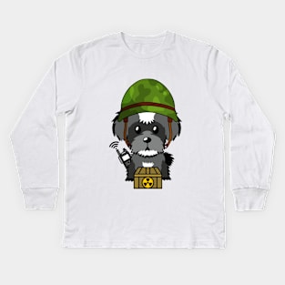 Cute schnauzer is a soldier Kids Long Sleeve T-Shirt